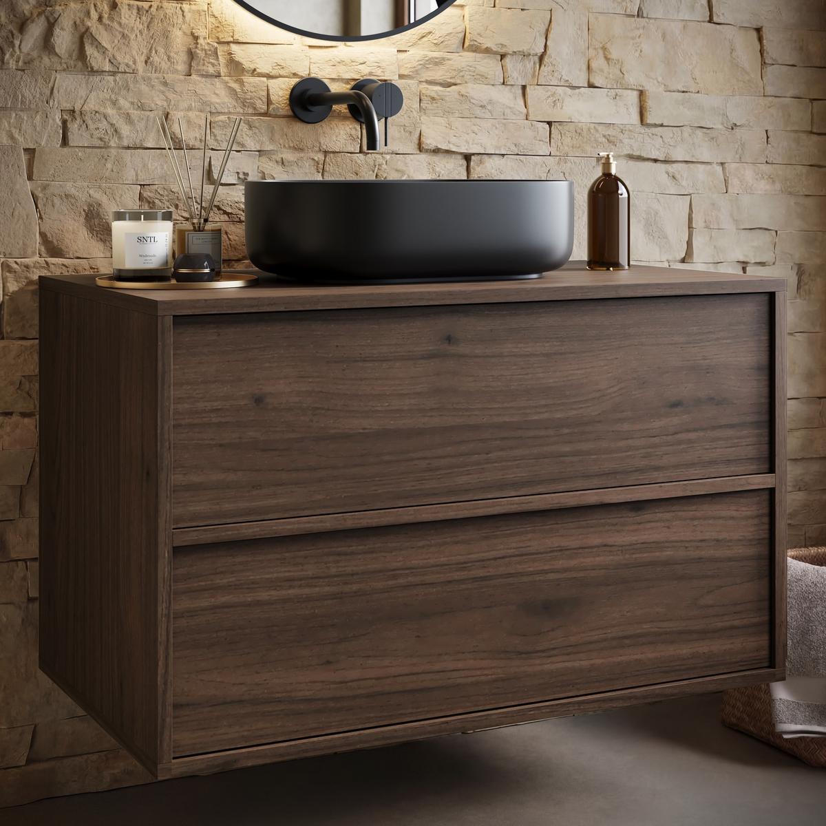 WASCHBECKENUNTERSCHRANK Mali 2 Schubladen Walnuss Braun - 80 x 46 x 49 cm - Eichefarben/Walnussfarben, Holz (80/49/46cm) - Badplaats