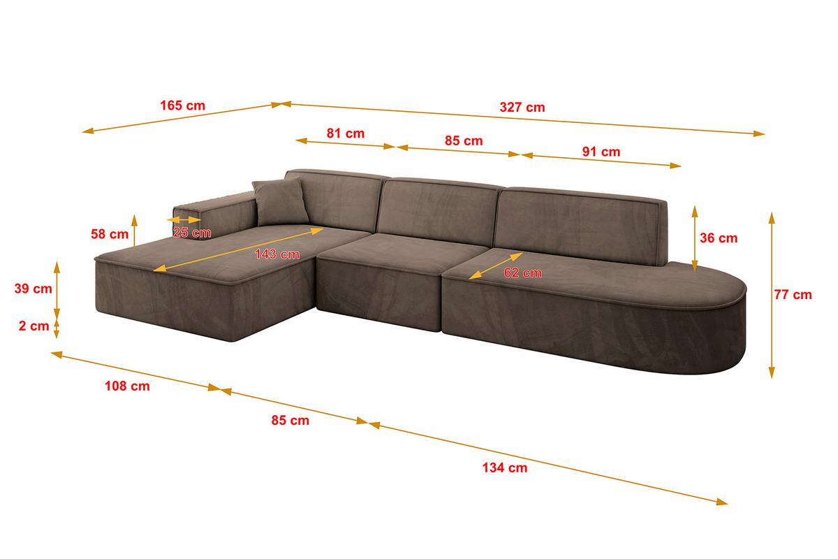 ECKSOFA Ottomane Links IREA-L2-v4 - 327x165x77 cm Braun - Braun, Holzwerkstoff/Textil (327/165cm) - ALTDECOR