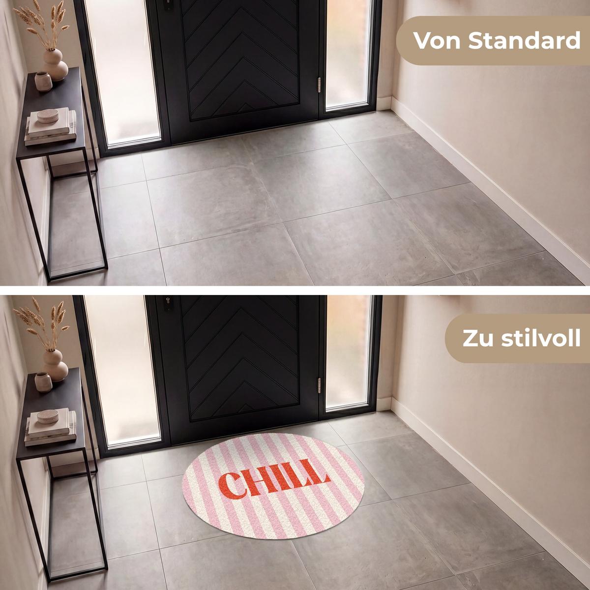 FUSSMATTE Zartrosa – Rot – Streifen – Chill 90x90 cm - Rosa, Kunststoff (90/0.4cm) - MuchoWow