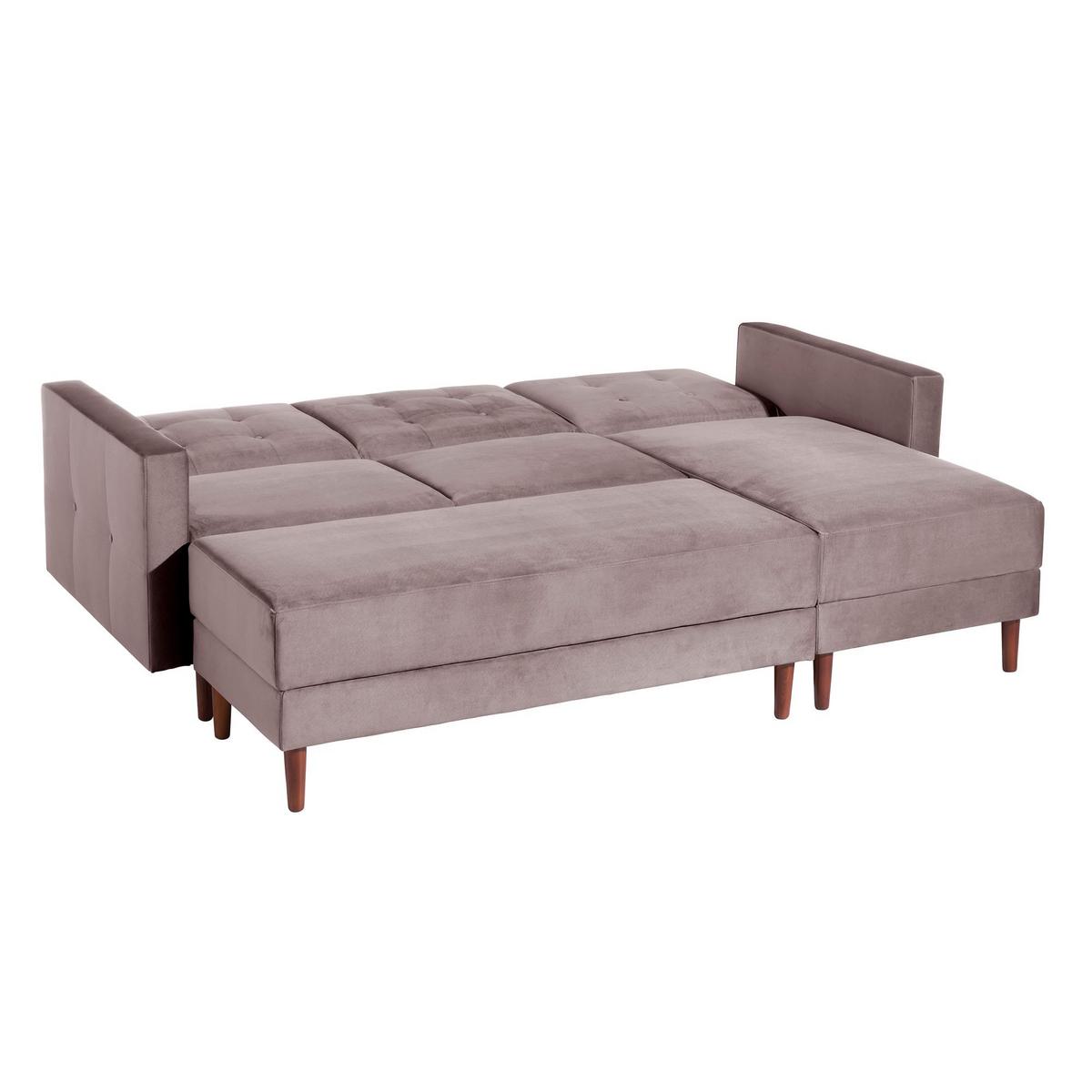 FUNKTIONSSOFA mit Hocker Katunia Samtvelours rosé - Rosa, Kunststoff (222/92/144cm) - 58aufmkessel