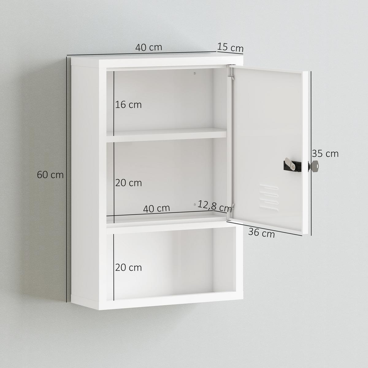 MEDIZINSCHRANK Kaltgewalzter Stahl Weiß - Weiß, Metall (15/60/40cm) - HOMCOM