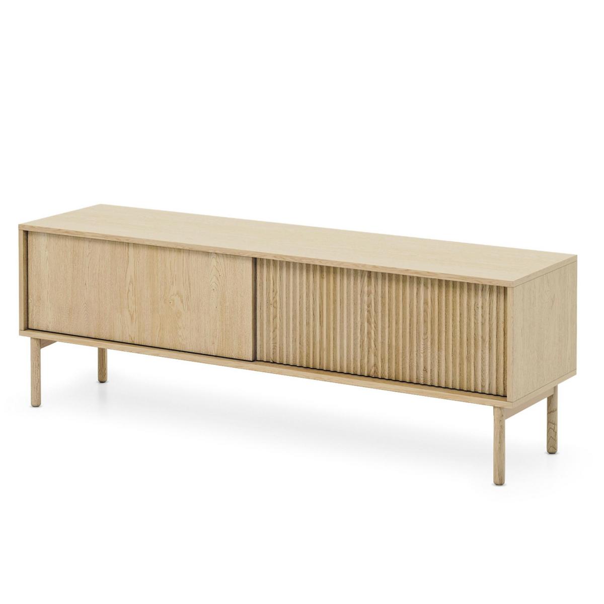 LOWBOARD Trentinis 2T Beige 153,5/53,4/39,5 cm – Geriffelte Fronten - Eichefarben, Holzwerkstoff/Metall (153.5/51.8/39.5cm) - AX Living