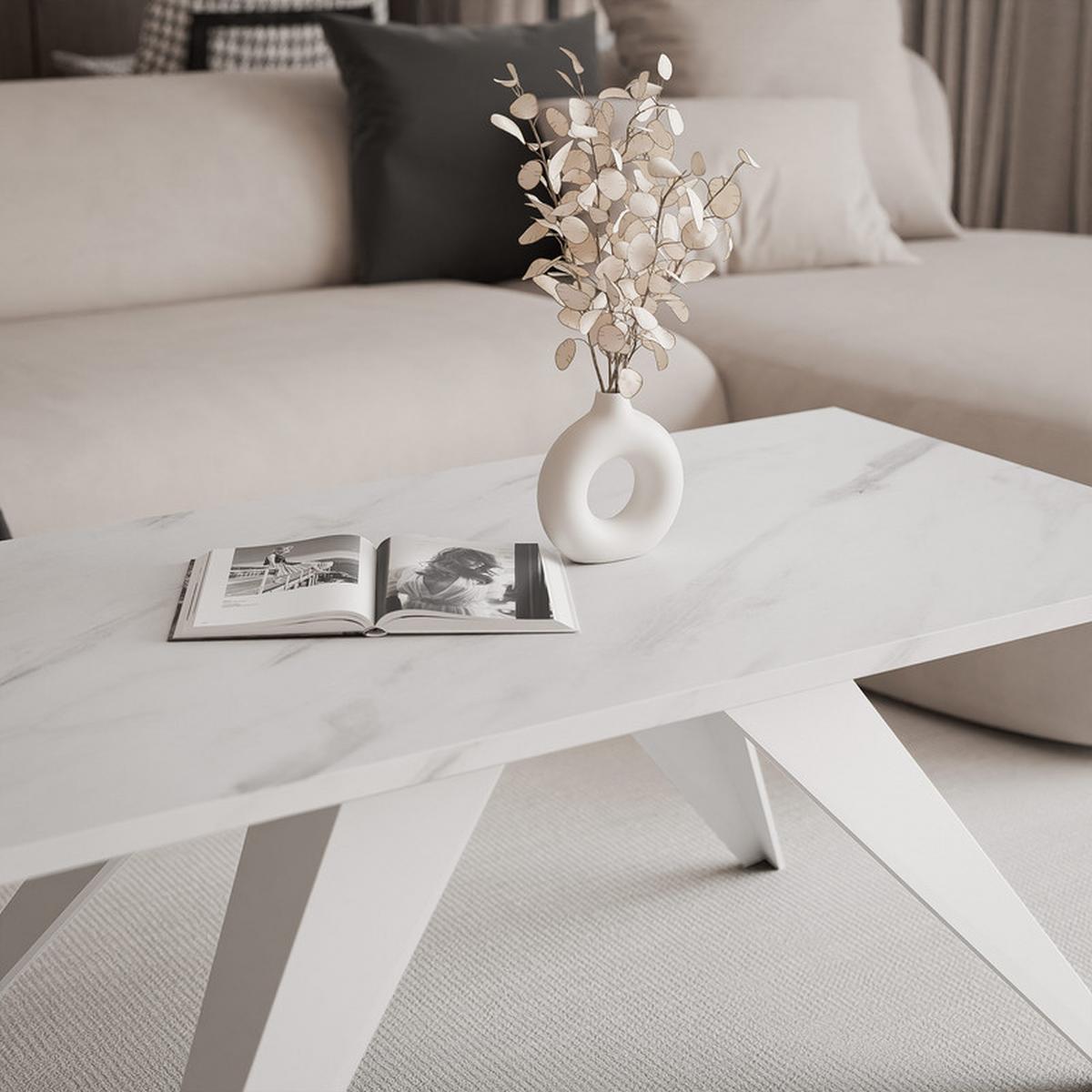 COUCHTISCH AIRA 120/60/48 cm Rechteckig, Weiß/Bianco - Perlmutt/Weiß, Metall (60/120/48cm) - Idohome