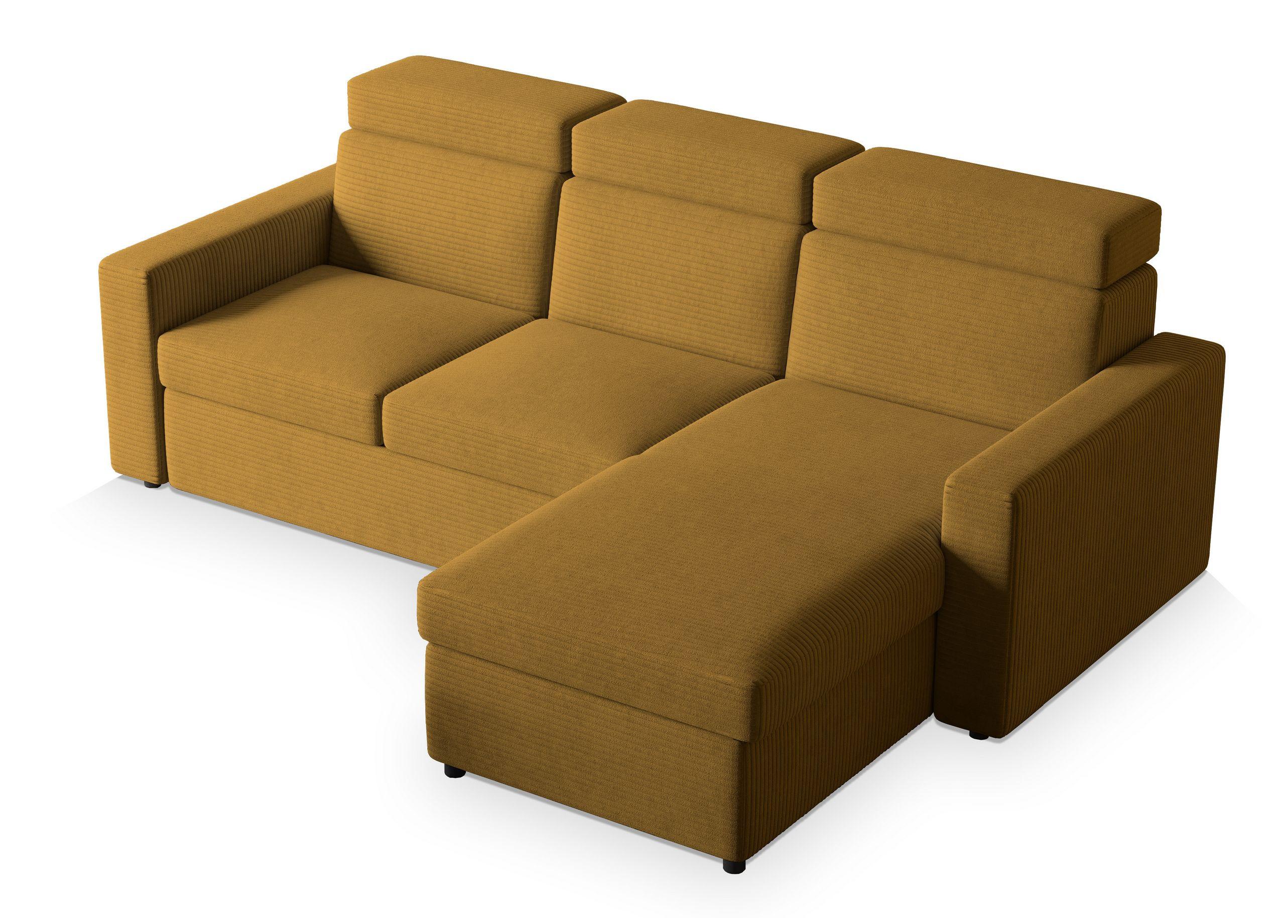 ECKSOFA PADWA Gelb Kordstoff mit Schlaffunktion - Gelb/Schwarz, Holz/Kunststoff (227/168cm) - MASSENO