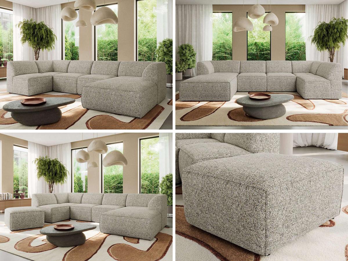 WOHNLANDSCHAFT MODARO U 6M - Beige Struktur - Rechts - Beige/Schwarz, Textil (345/78/180cm) - MKS