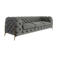 CHESTERFIELD-SOFA 3-Sitzer Lexi Grau Samt - Goldfarben/Grau, Holz/Textil (243/75/100cm) - S-Style Möbel