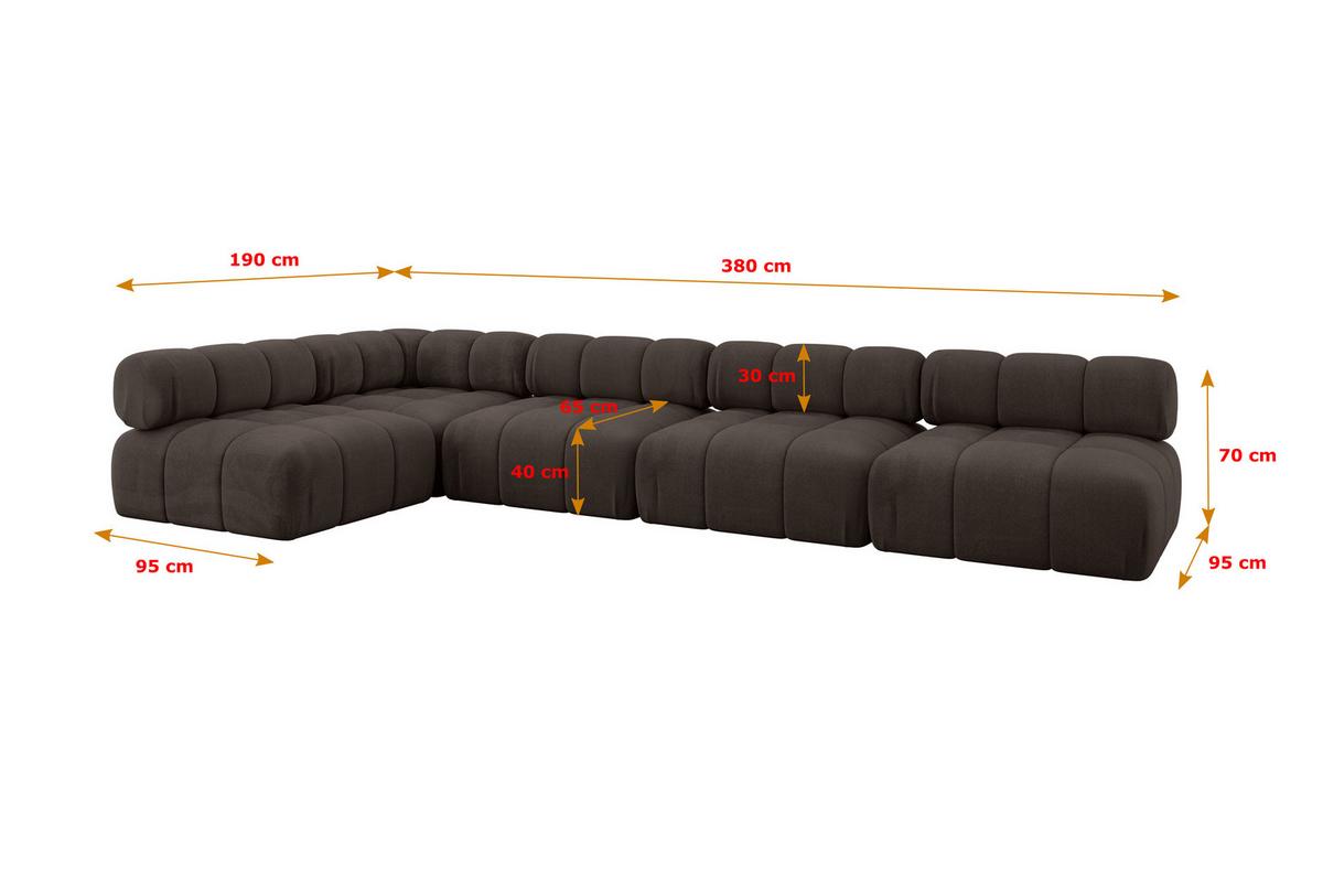 ECKSOFA modulares Sofa Samaro-L3 - 380x190x70 cm Braun Velours - Braun, Holzwerkstoff/Textil (380/190cm) - ALTDECOR