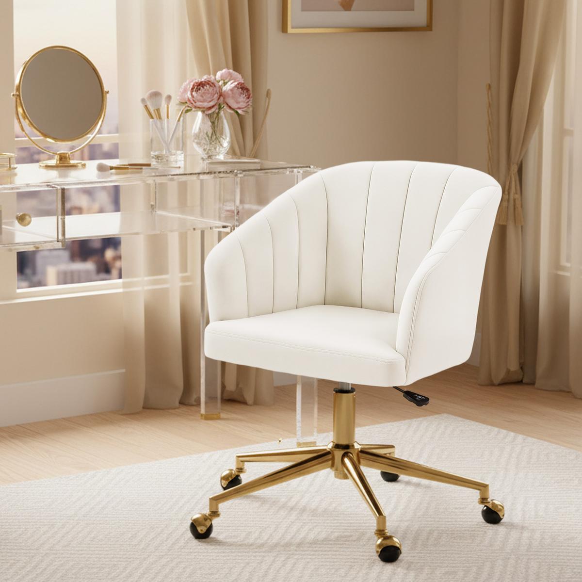 SCHREIBTISCHSTUHL Stoff in Samtoptik Cremeweiß - Goldfarben/Creme, Textil/Metall (60/92.5/61cm) - HOMCOM