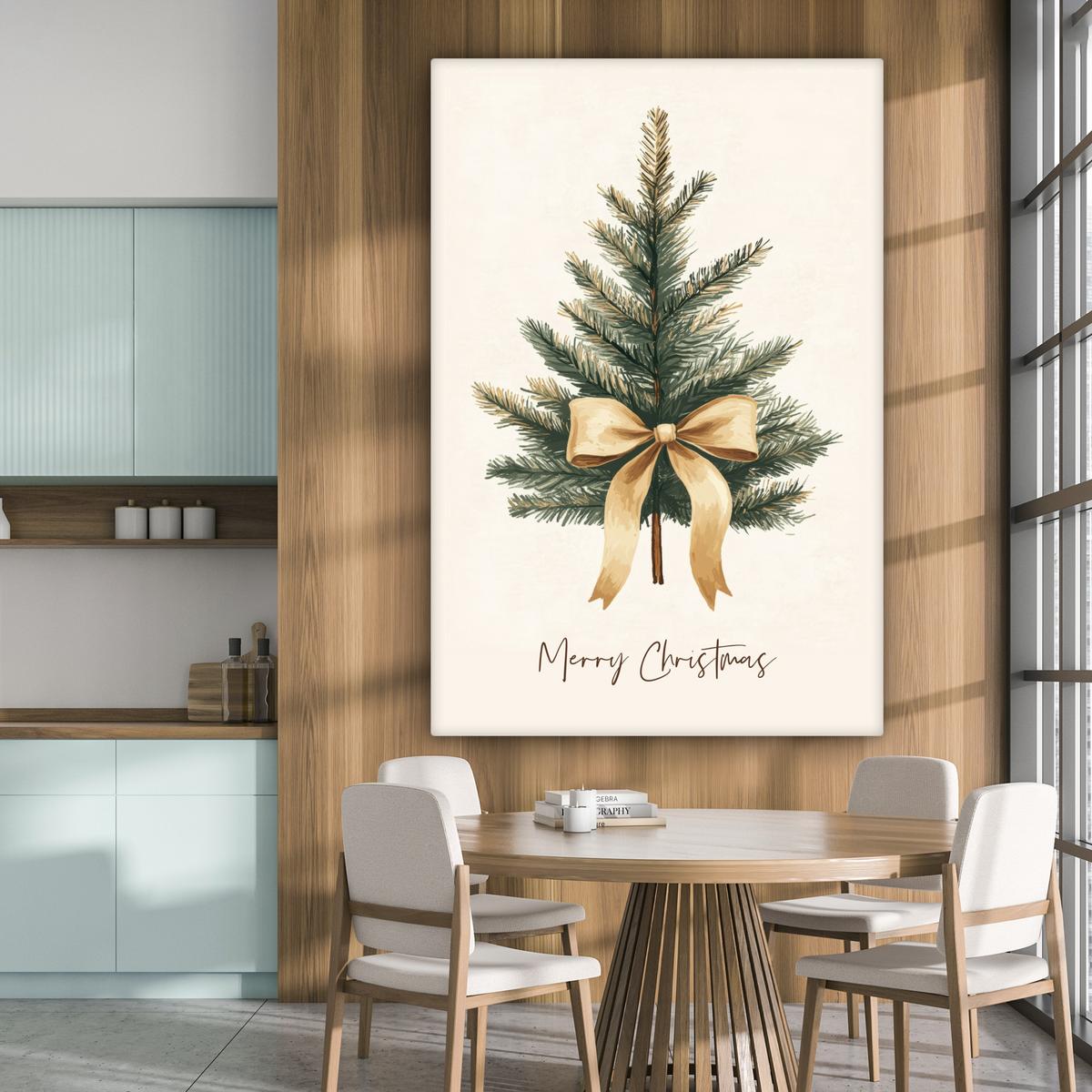 LEINWANDBILD Weihnachtsbaum - Weihnachten - Frohe Weihnachten - Beige Deko Groß 90x140 cm - Sandfarben, Textil (90/140cm) - MuchoWow