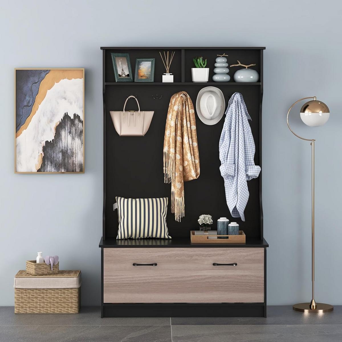 GARDEROBENSTÄNDER 160cm Schwarz - Schwarz, Holz (100/160/40cm) - COSTWAY