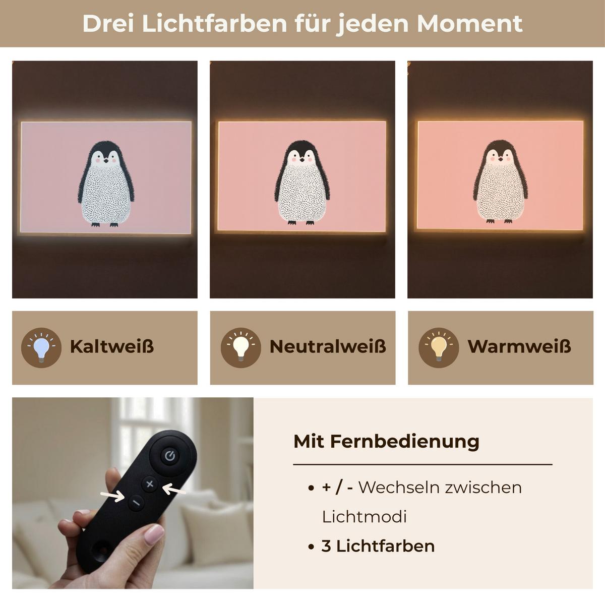 NACHTTISCHLAMPE MIT AKKU Pinguin - Punkte - Minimalistisch - Rosa 100x70 cm - Rosa, Holzwerkstoff (8/100/70cm) - OnlyWow