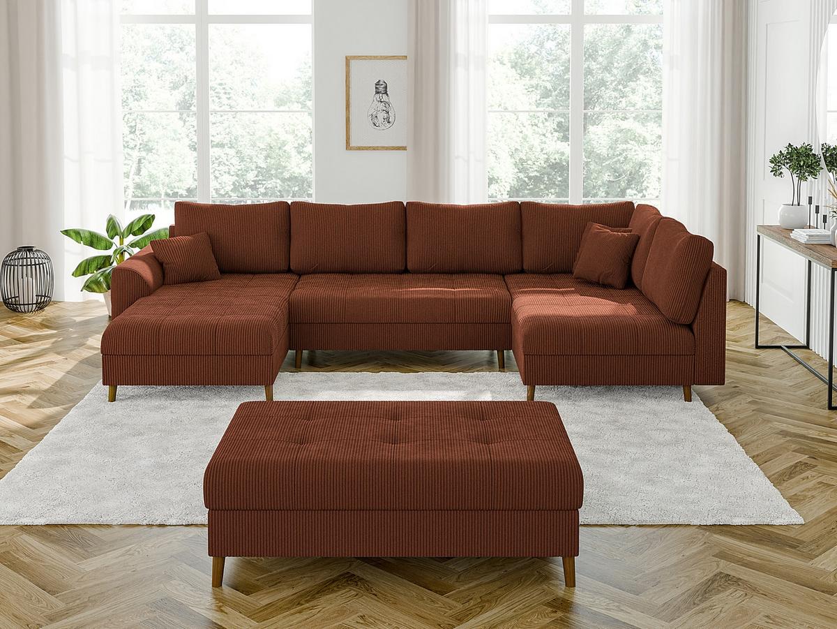 WOHNLANDSCHAFT inkl. Hocker Alma Terrakotta Cord - Terracotta/Braun, Holz/Textil (310/81/161cm) - S-Style Möbel