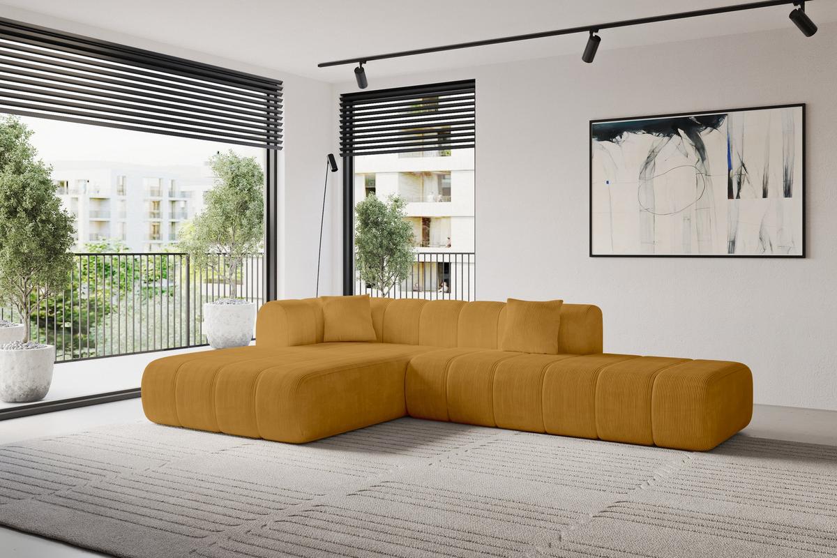 ECKSOFA Ottomane Links BILA-L 289x176x71 Senfgelb Cord - Currygelb/Dunkelgelb, Holzwerkstoff/Kunststoff (176/289cm) - ALTDECOR