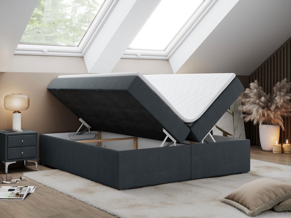 BOXBETT BESS 140/200 Dunkelgrau Struktur - H4 - Dunkelgrau, Holz/Textil (140/200cm) - MKS