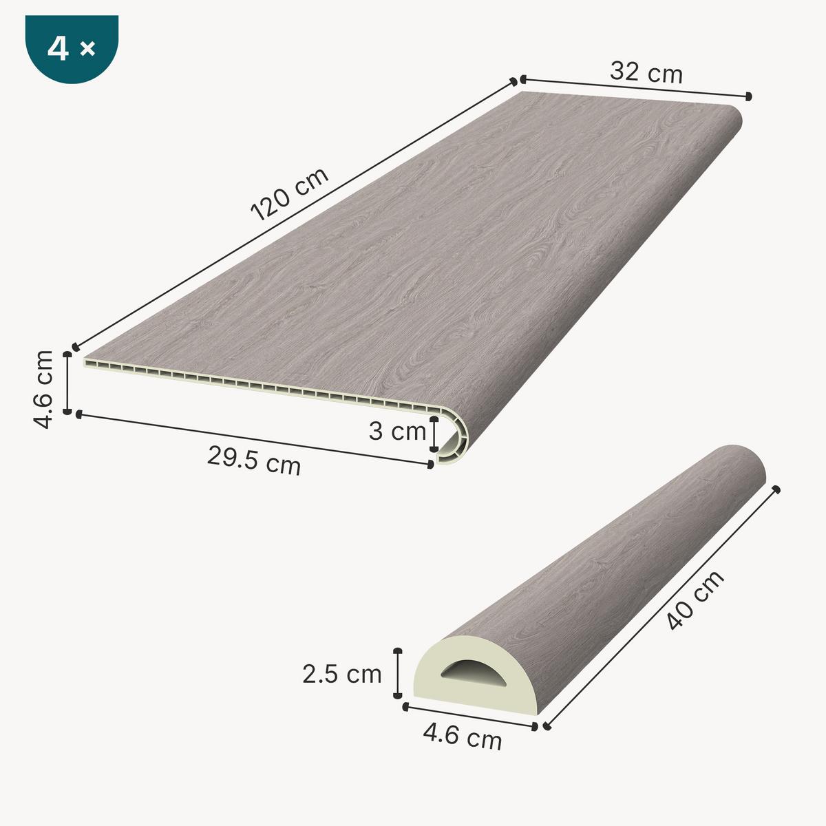 TREPPENVERKLEIDUNG-SET 4 TLG. Bunschoten - Eschefarben, Kunststoff (120/32cm) - NEU.HOLZ