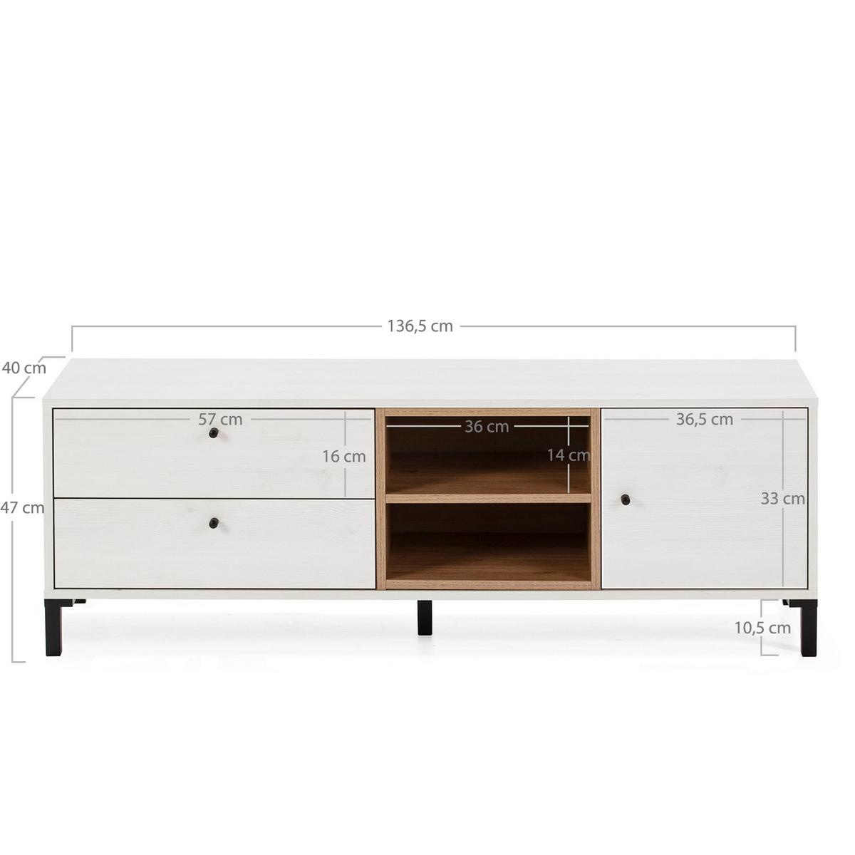 TV-ELEMENT Javea 2 Schubladen Farbe Weiß - Weiß, Holzwerkstoff (136/47/40cm) - VS Venta-stock