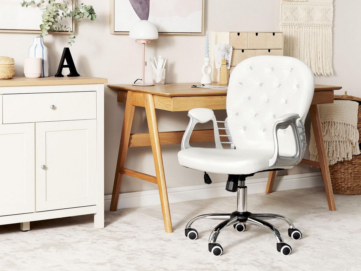 BÜROSTUHL Kunstleder Weiß Princess - Weiß, Textil/Metall (60/98/60cm) - Beliani