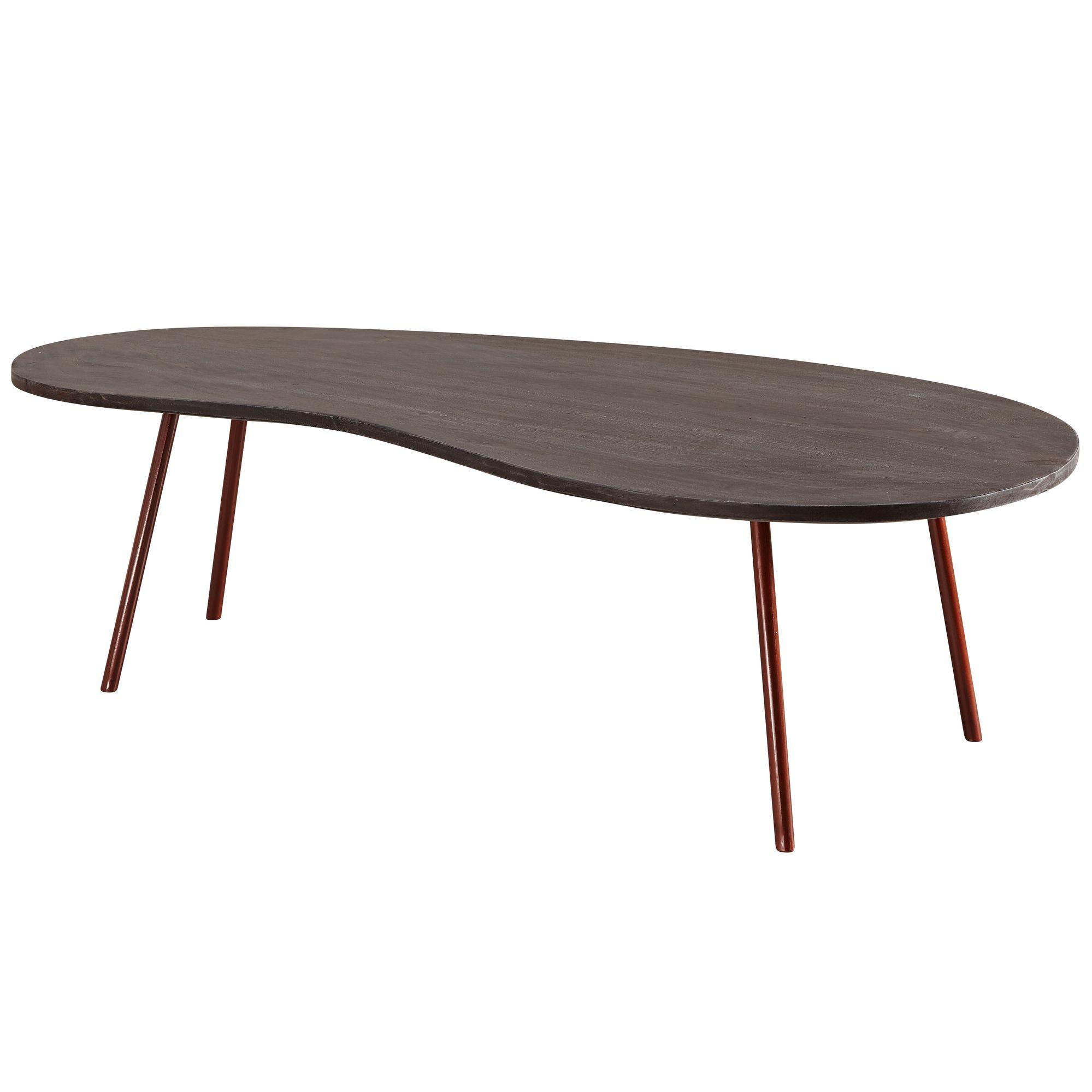 COUCHTISCH aus Massivholz – organische Form mit Metallbeinen, Grau 63x122x34 cm - Bronzefarben/Grau, Holz/Metall (122/63/34cm) - KADIMA DESIGN