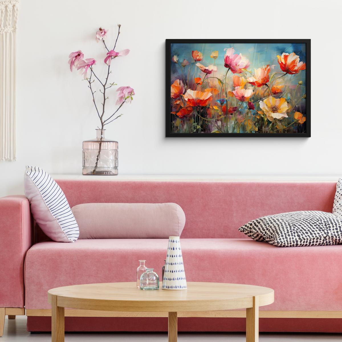 POSTER MIT RAHMENGERAHMTES BILD Blumen - Aquarell - Kunst - Botanisch - Natur 60x40 cm - Orange, Papier (60/40cm) - MuchoWow