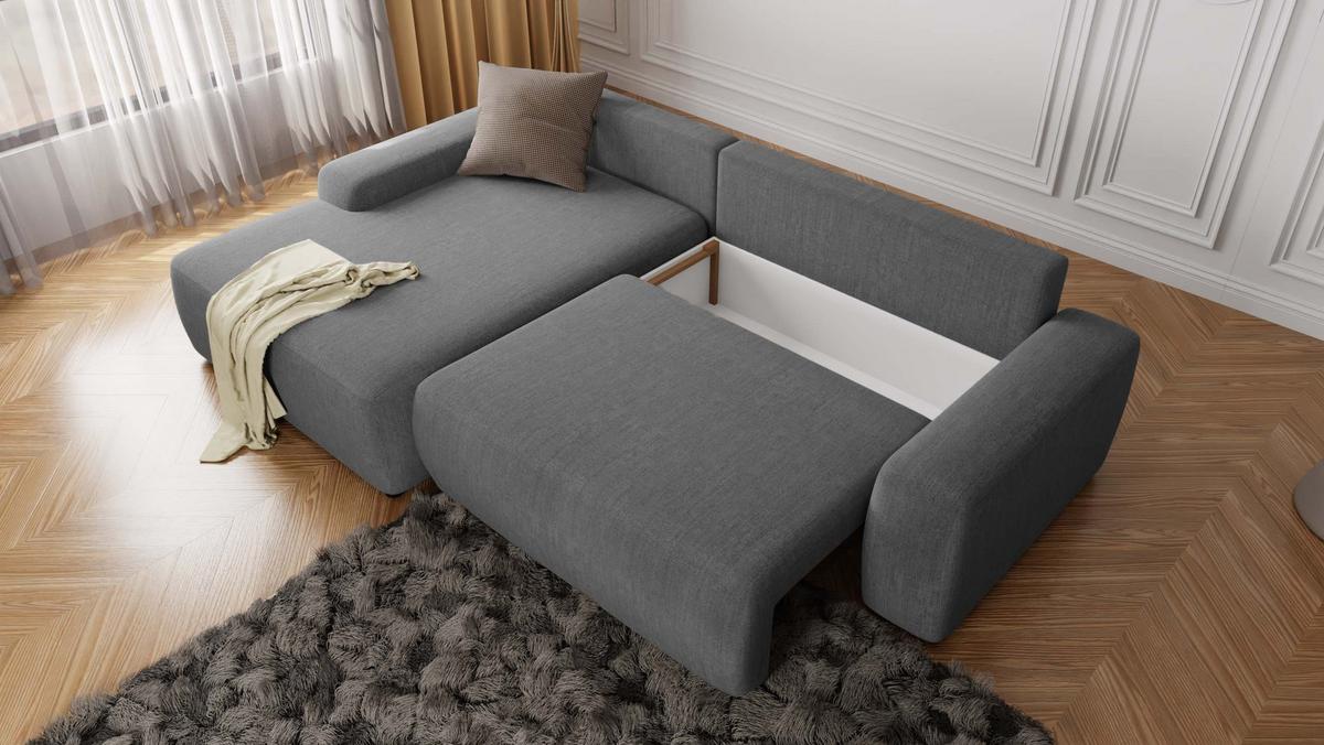 ECKSOFA Lopez Grau Samt-Stoff - Schwarz/Grau, Holz/Kunststoff (264/162cm) - S-Style Möbel