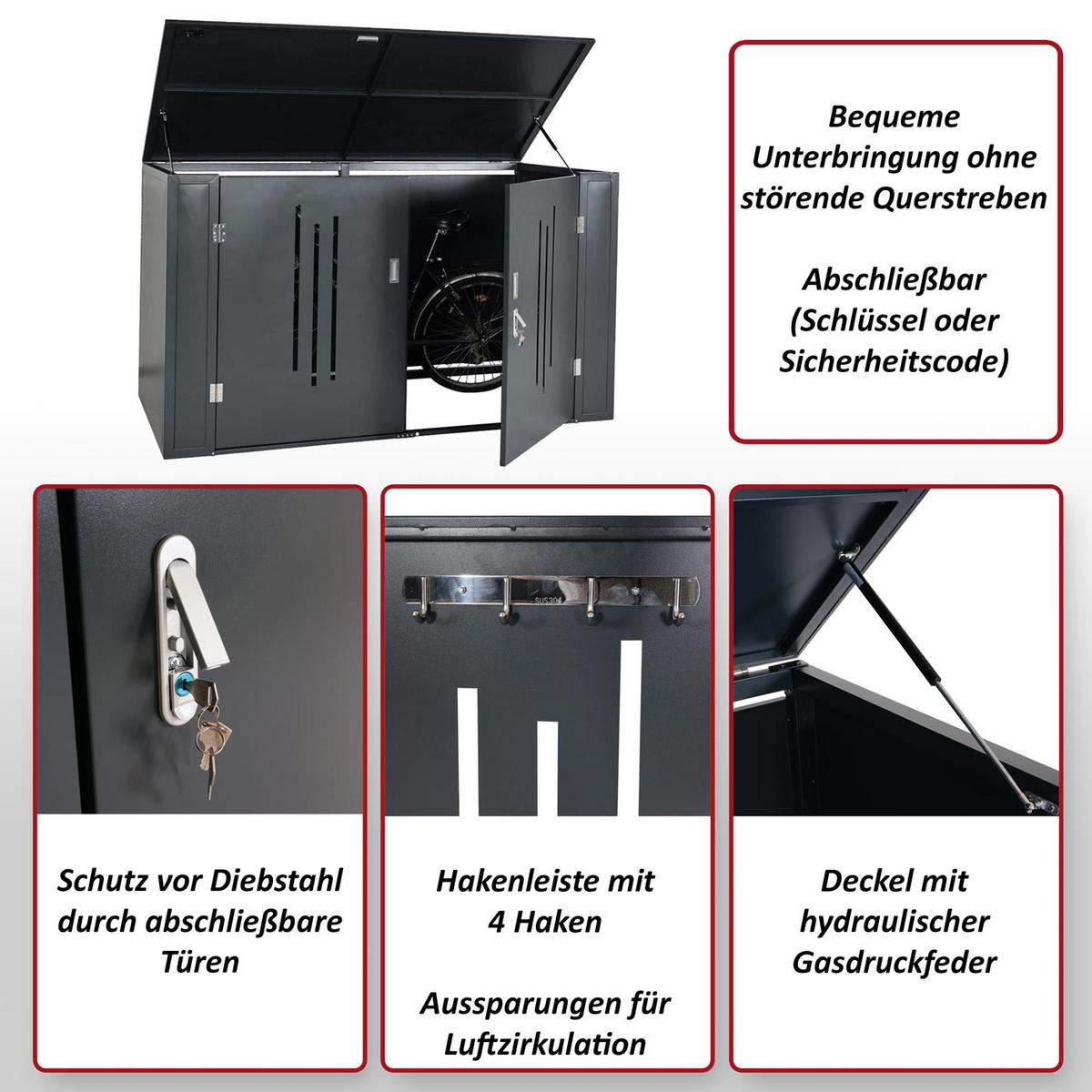 2ER-FAHRRADGARAGE Anthrazit - Anthrazit, Metall (202/121/100cm) - MCW