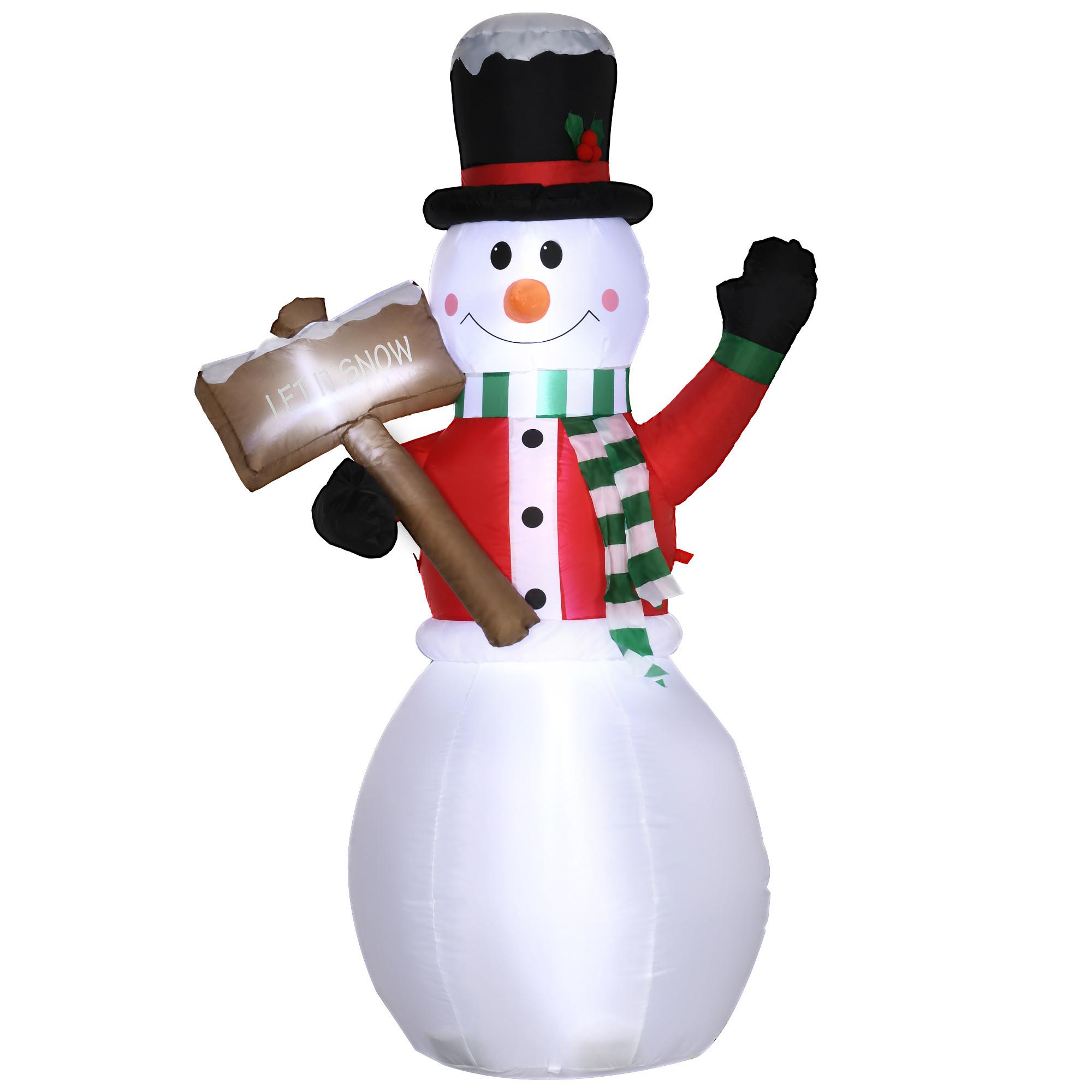 180 cm Aufblasbarer Schneemann mit Schild Weihnachtsdekoration mit LED-Licht - Weiß, Kunststoff (70/180/103cm) - Outsunny