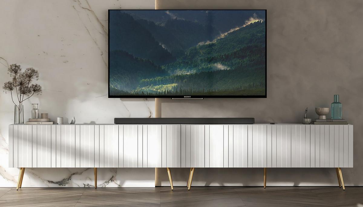 TV-LOWBOARD 2-er Set Elpis Weiß matt mit goldenen Metallbeinen 150 cm - Goldfarben/Weiß, Holzwerkstoff (300/60.5/36.5cm) - Meble Lindner