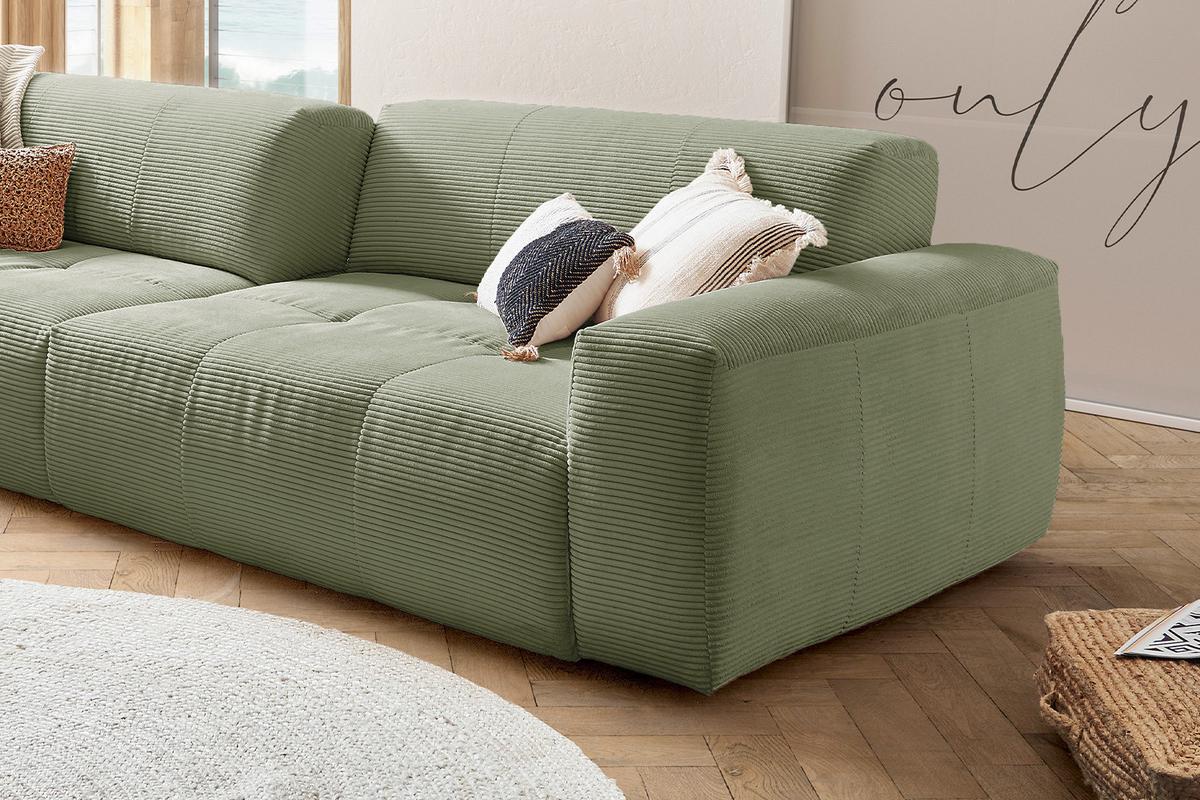 SOFA MIT SITZTIEFENVERSTELLUNG PALACE Grün Cord Relaxfunktion - Schwarz/Olivgrün, Kunststoff/Textil (298/74/120cm) - KAWOLA
