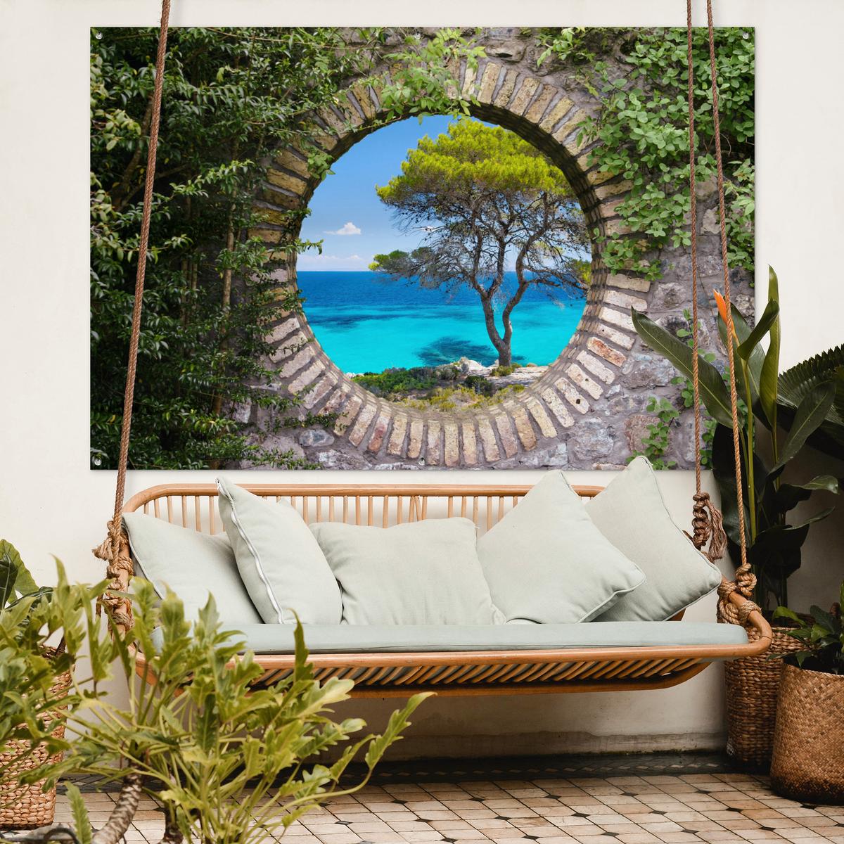 GARTENPOSTER Meer - Baum - Tropisch - Ausblick Poster für draußen 180x120 cm - Graubraun, Kunststoff (180/120/0.2cm) - OnlyWow
