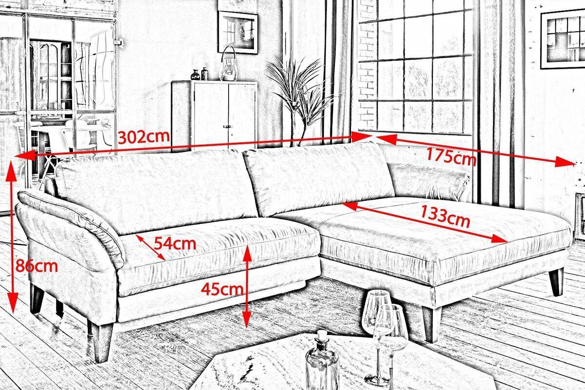 ECKSOFA MALTA Grau Webstoff - Schwarz/Grau, Buchenholz/Textil (302/175cm) - KAWOLA