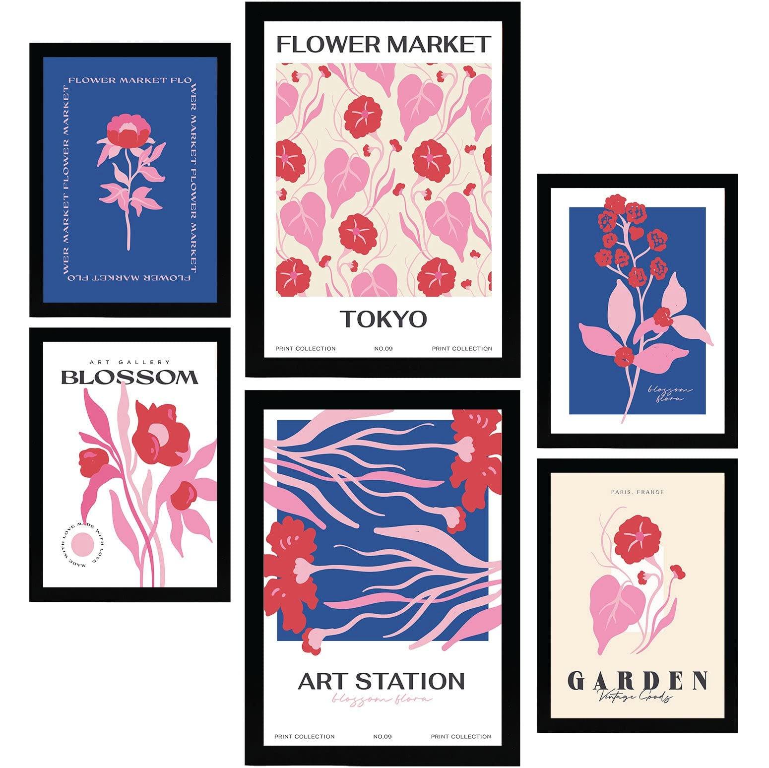 POSTER Set Mit 6 Blumen Blumenmarkt A3 & A4 Rahmenlos - Klar, Papier (29/3cm) - Nacnic