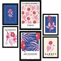 POSTER Set Mit 6 Blumen Blumenmarkt A3 & A4 Rahmenlos - Klar, Papier (29/3cm) - Nacnic