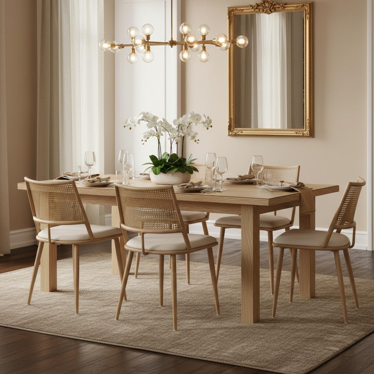 ESSZIMMERSTUHL 4er-Set PU-Sitz, Rattan-Rückenlehne, Beige - Sonoma Eiche, Naturmaterialen/Textil (50/80/56cm) - Urban Meuble