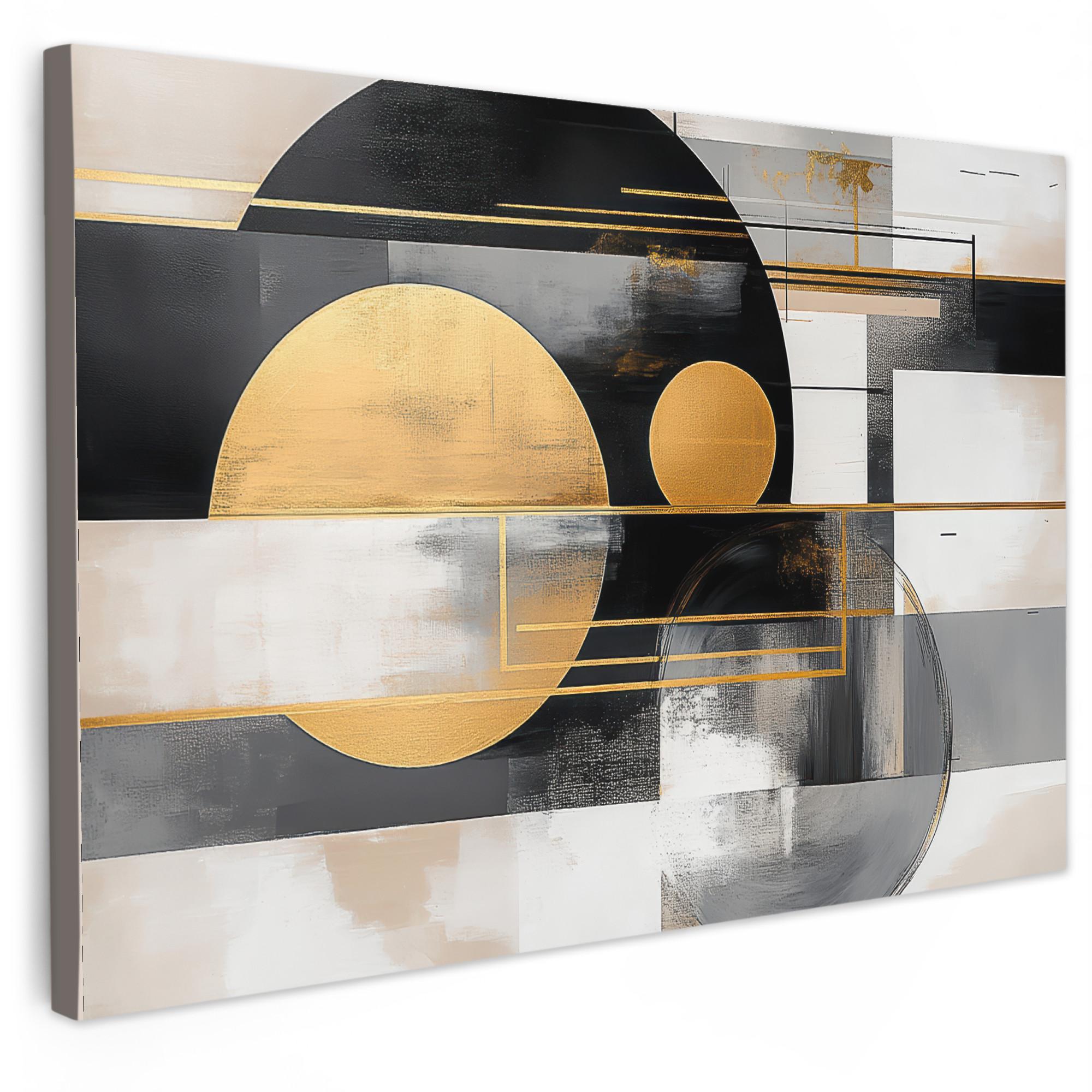 LEINWANDBILD Abstrakt - Gold - Silber - Formen - Ästhetisch - Modern Groß 140x90 cm - Goldfarben, Textil (140/90cm) - MuchoWow