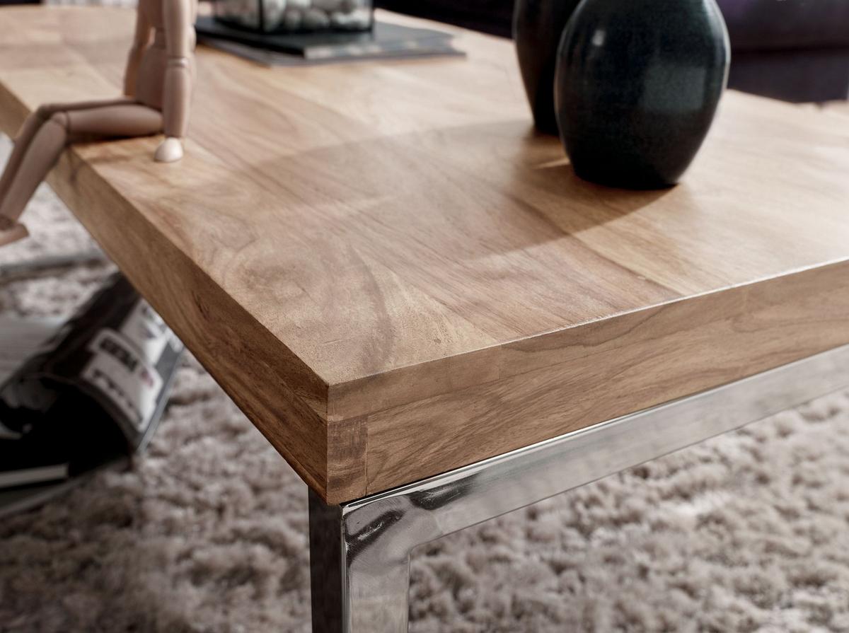COUCHTISCH Massivholz mit Chromfüßen Handgefertigt, Beige 120x60x40 cm - Beige/Silberfarben, Holz/Metall (60/120/40cm) - KADIMA DESIGN