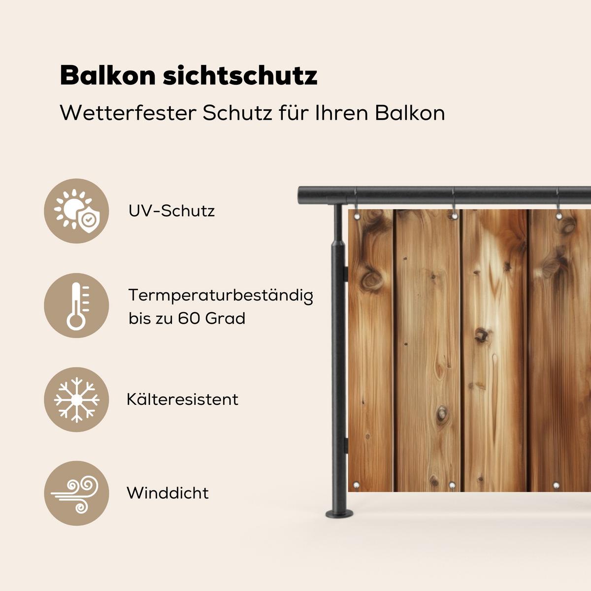 BALKON-SICHTSCHUTZ Holz - Regale - Braun Windschutz 300x100 cm - Buchefarben, Kunststoff (300/100cm) - MuchoWow
