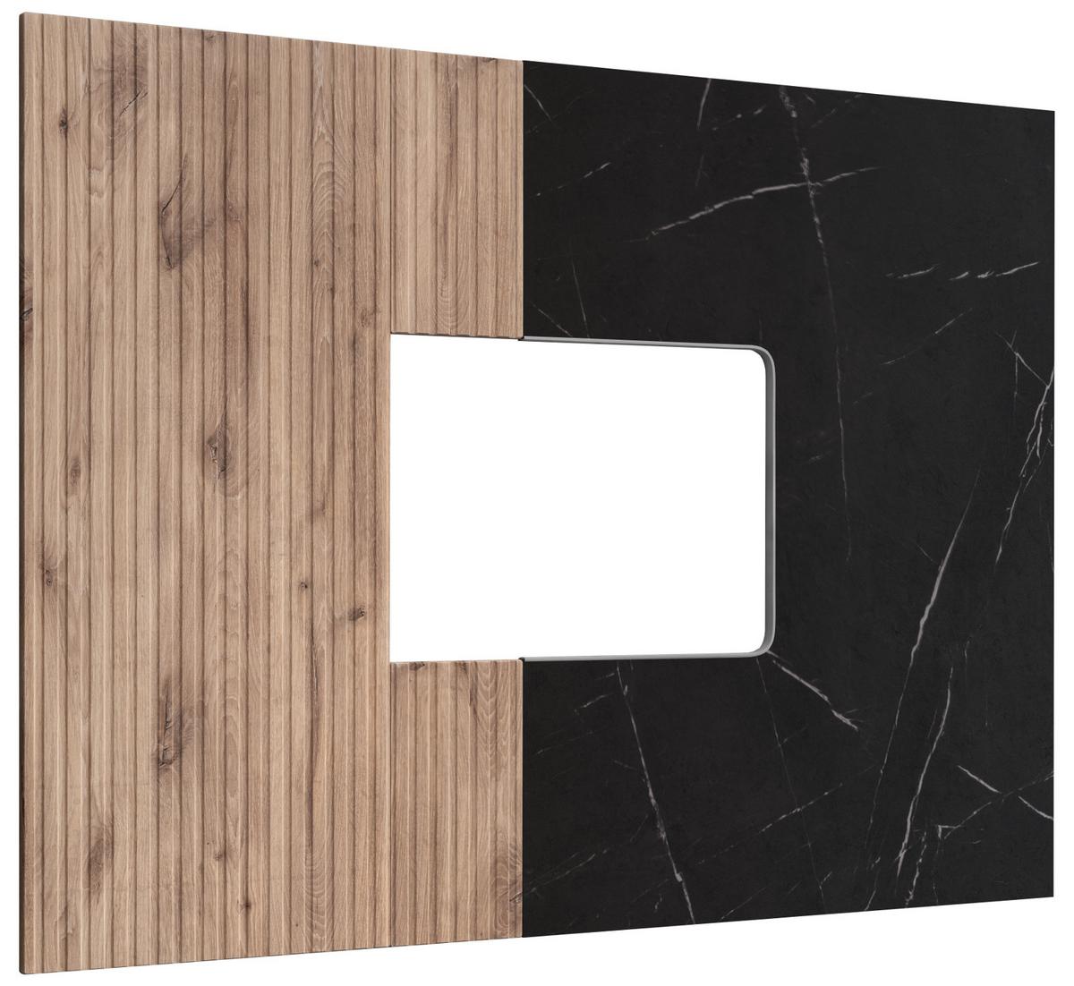 WANDPANEEL schwarz, Vicking Eiche 160 x 118 cm, TV Rückwandverkleidung mit schwarzer Mamor-Optik - Eichefarben/Schwarz, Holzwerkstoff (160/118/1.6cm) - Inn.Furn