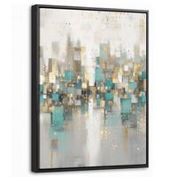 LEINWAND Bilder mit Rahmen - Abstrakt - Blöcke - Gold - Skyline - 30x40 - Beige, Textil (30/40cm) - MuchoWow