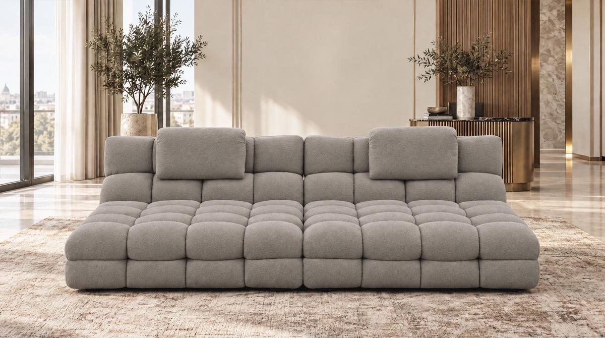 BIG SOFA AMIA Grau Bouclé - Greige/Schwarz, Kunststoff/Textil (290/86/178cm) - KAWOLA