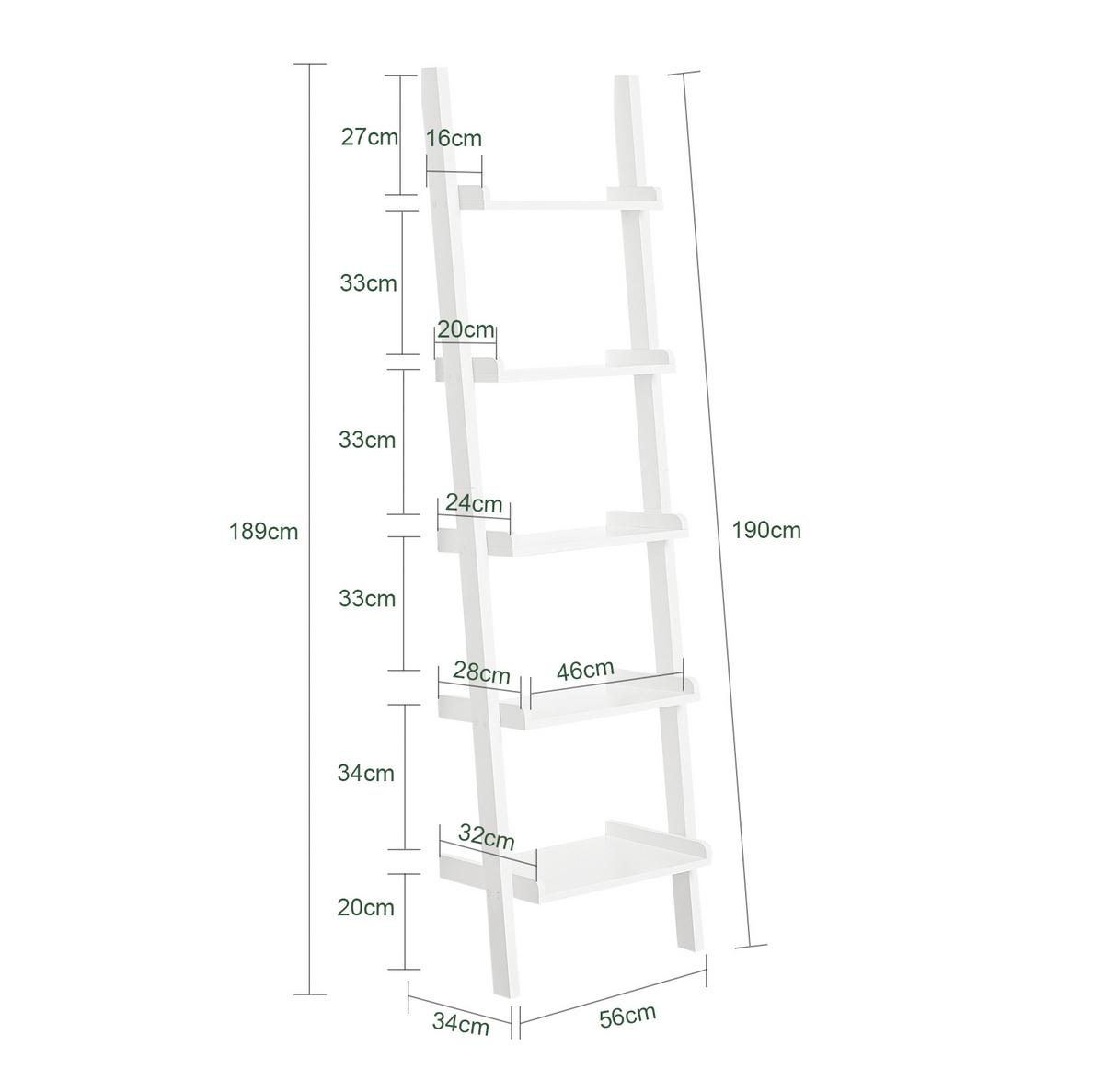 LEITERREGAL Weiß - Weiß, Holzwerkstoff (56/189/33cm) - SoBuy