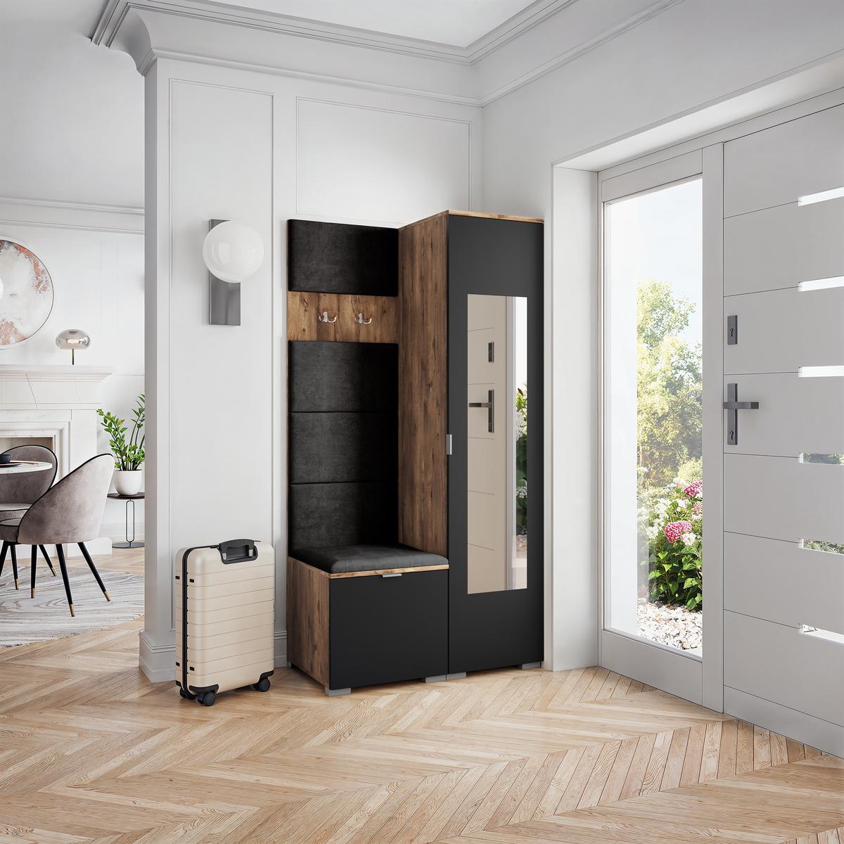 GARDEROBENSCHRANK VIRA 95/181/51 cm Modern Eichefarben - Eichefarben/Schwarz, Holzwerkstoff (95/181/51cm) - MASSENO