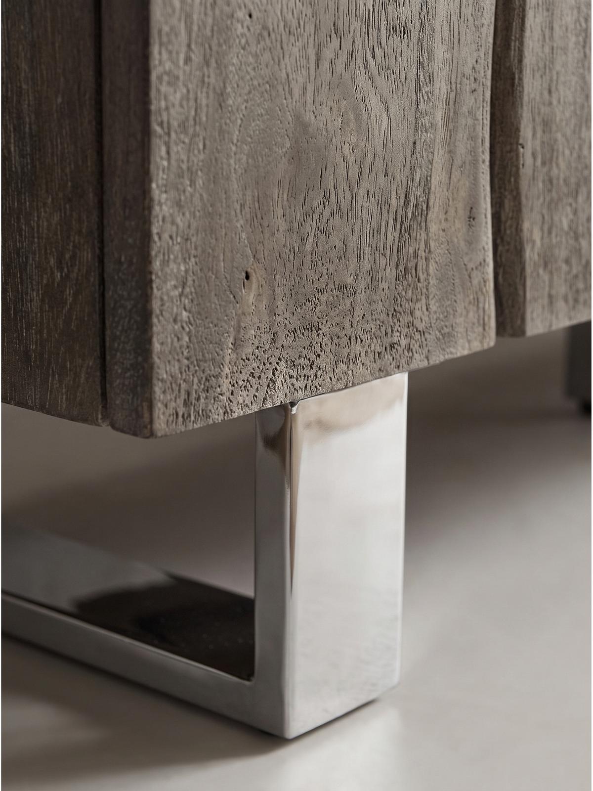 LOWBOARD GRIPSHOLM, Akazie Massivholz, handgefertigt, Akazie-Grau, 160 x 46 x 56 cm - Chromfarben/Grau, Holz/Metall (160/56/46cm) - KADIMA DESIGN