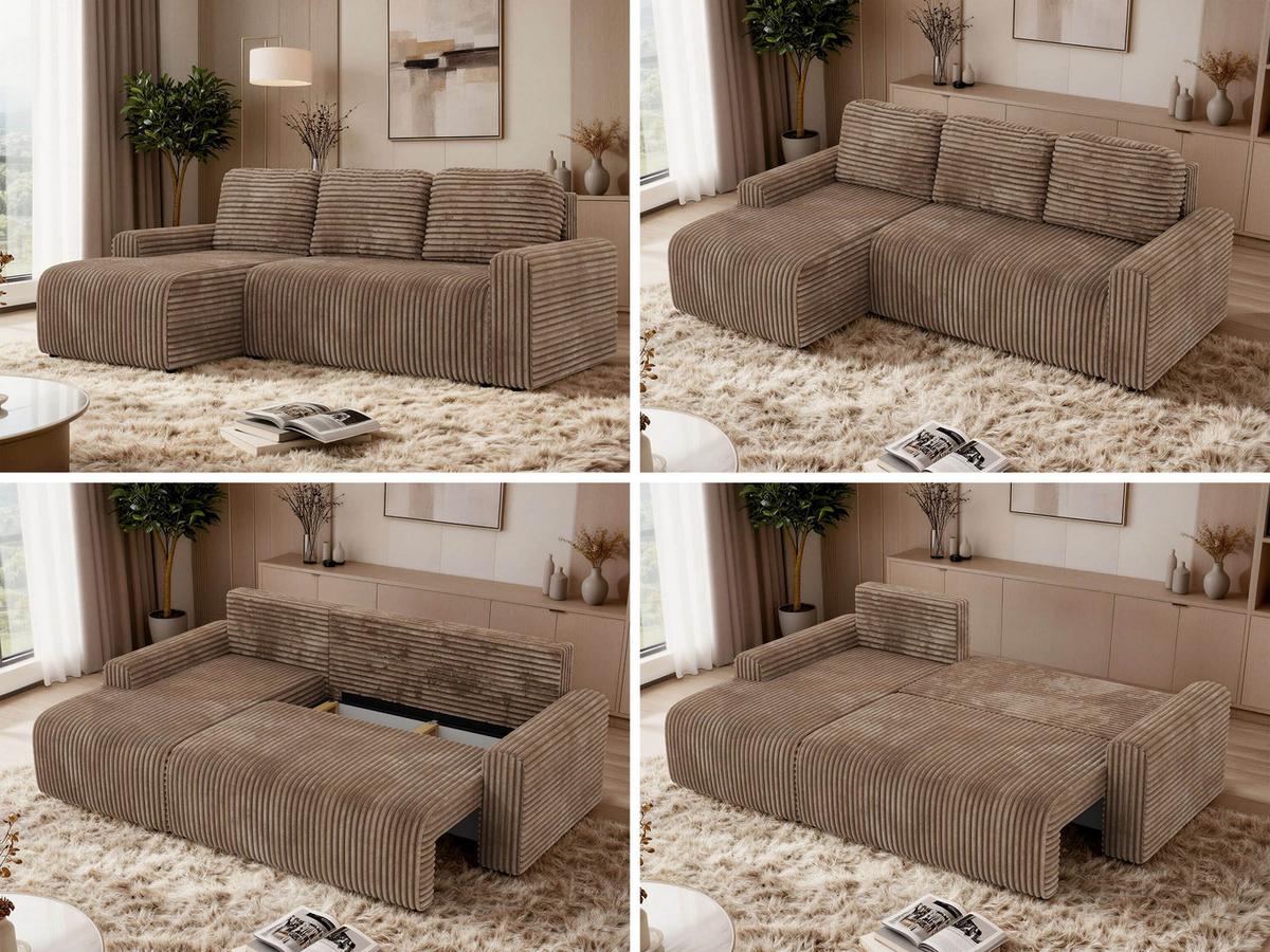 ECKSOFA NESSARO L Braun Cord - Links Seite - Schwarz/Braun, Kunststoff/Textil (244/151cm) - MKS