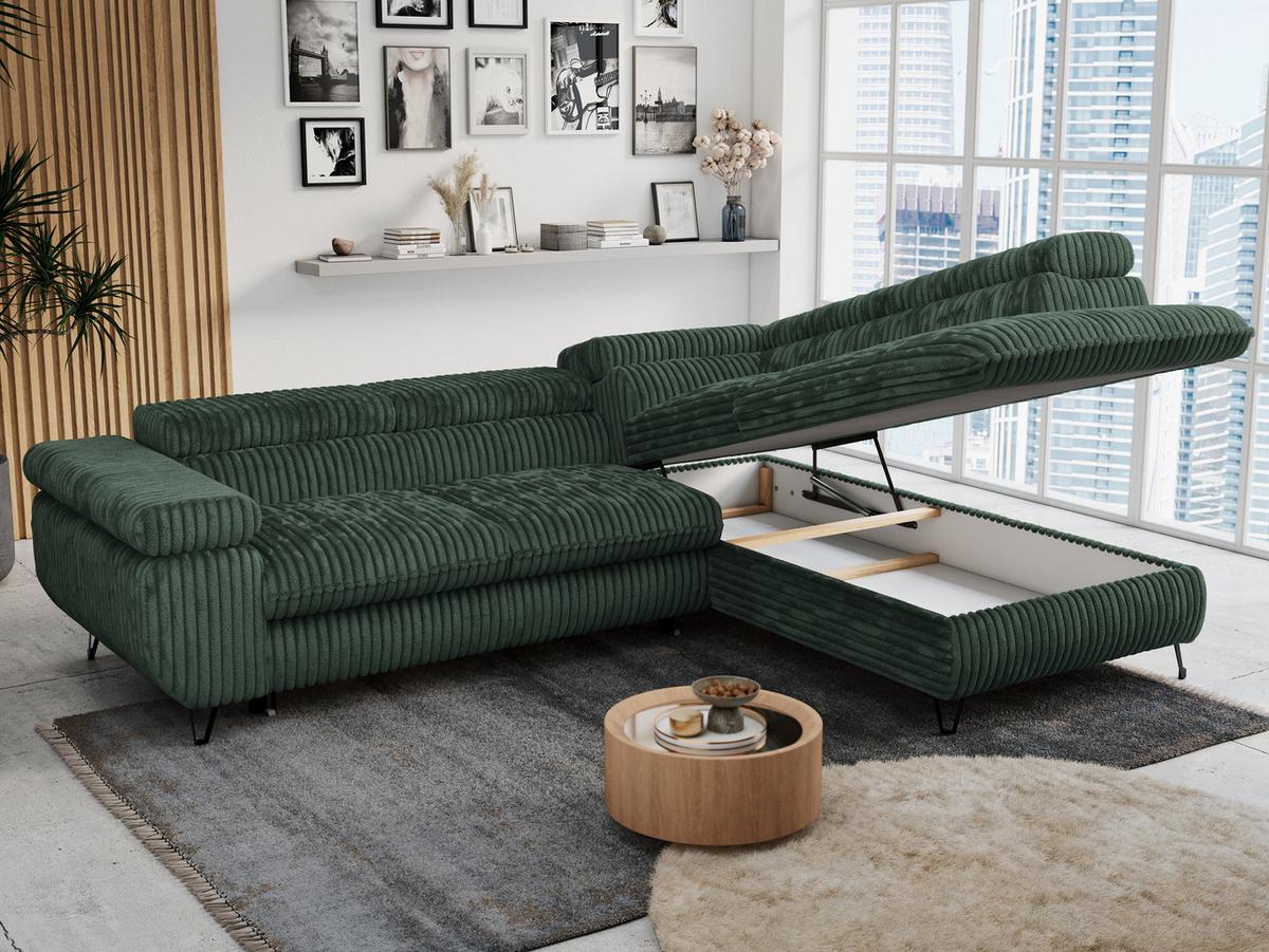 ECKSOFA PETER L Grün Cord - Rechts Seite - Schwarz/Grün, Textil/Metall (273/208cm) - MKS