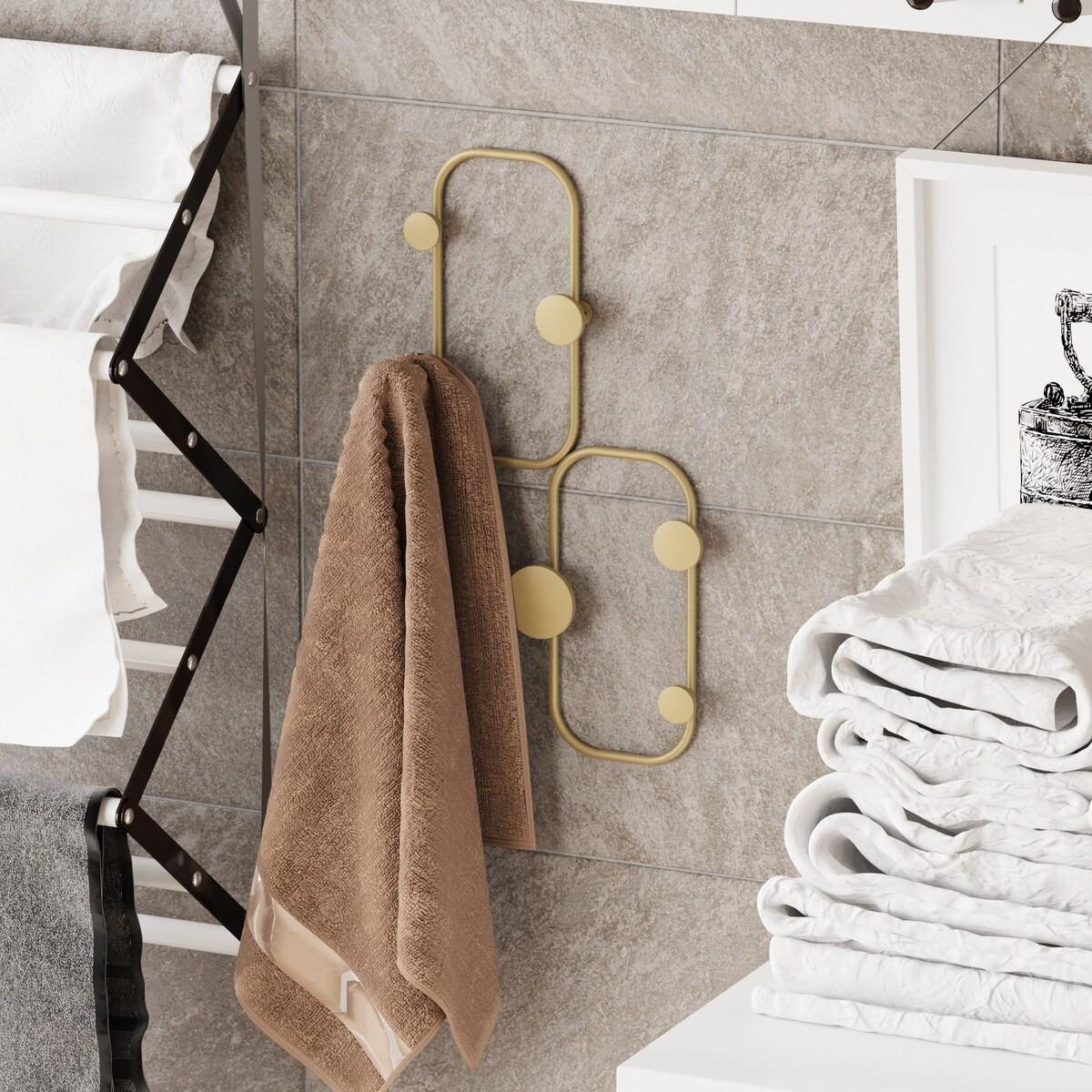 WANDGARDEROBE mit 5 Haken aus schwarzem Metall 26/5/48 cm - Goldfarben, Metall (5/48/7cm) - Calicosy
