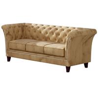 CHESTERFIELD-SOFA 3-Sitzer Fusion Beige Samt - Beige/Braun, Holz/Textil (237/75/82cm) - S-Style