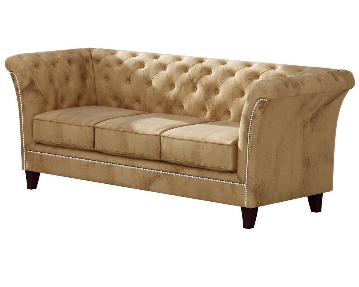 SITZGARNITUR 3+2+1 Chesterfield Fusion Beige Samt - Beige/Braun, Holz/Textil (237/75/82cm) - S-Style Möbel