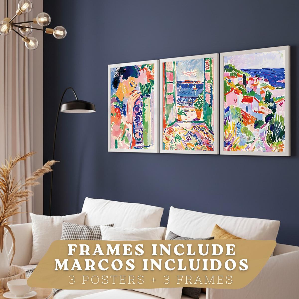 POSTER 3er Bilder-Set Wandbilder Maritim Blau modern Wohnzimmer Deko, Schlafzimmer, Küche, Badezimmer Weißer Rahmen A4 - Weiß, Papier (29.7/1/21cm) - Nacnic