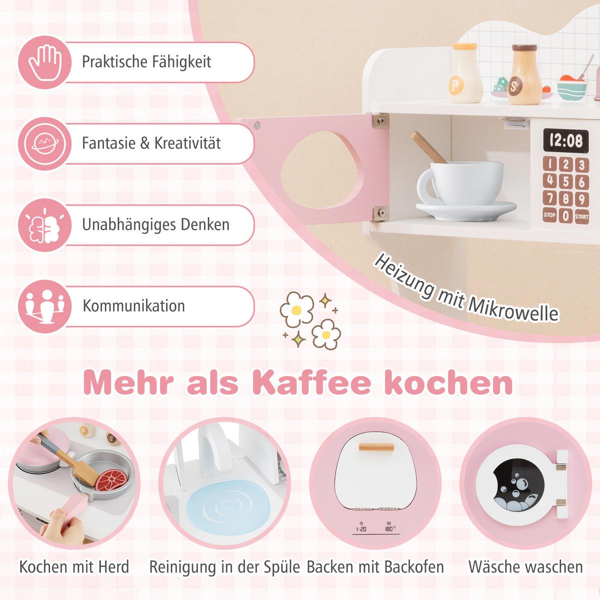 SPIELKÜCHENSET Rosa - Pink, Holzwerkstoff (70/88/30cm) - COSTWAY