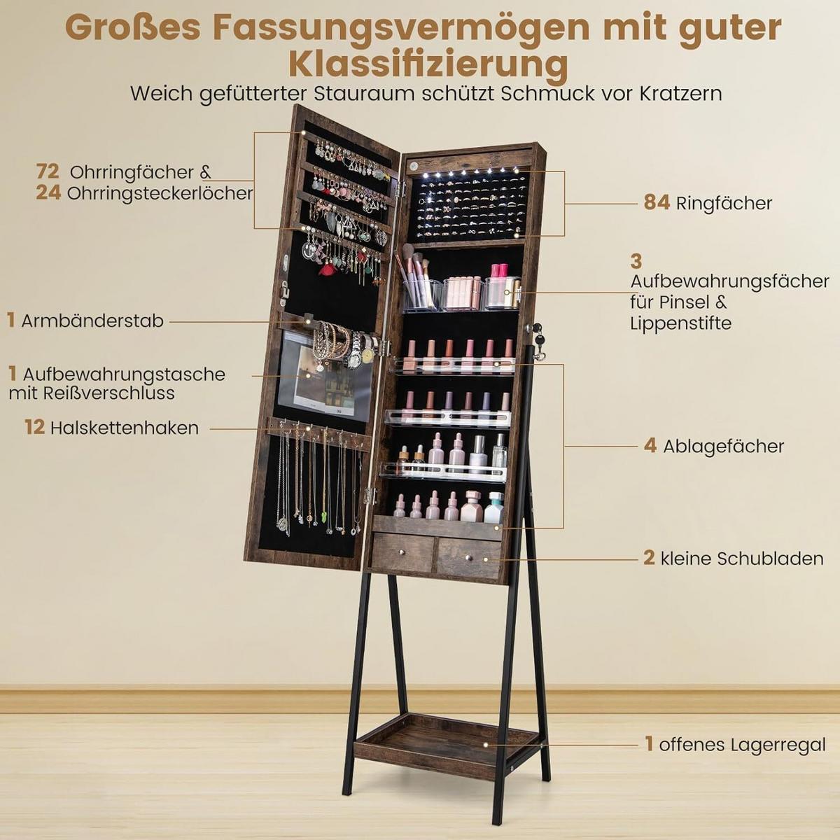 SCHMUCKSCHRANK 160cm Braun - Braun, Holz (41/160/35cm) - COSTWAY